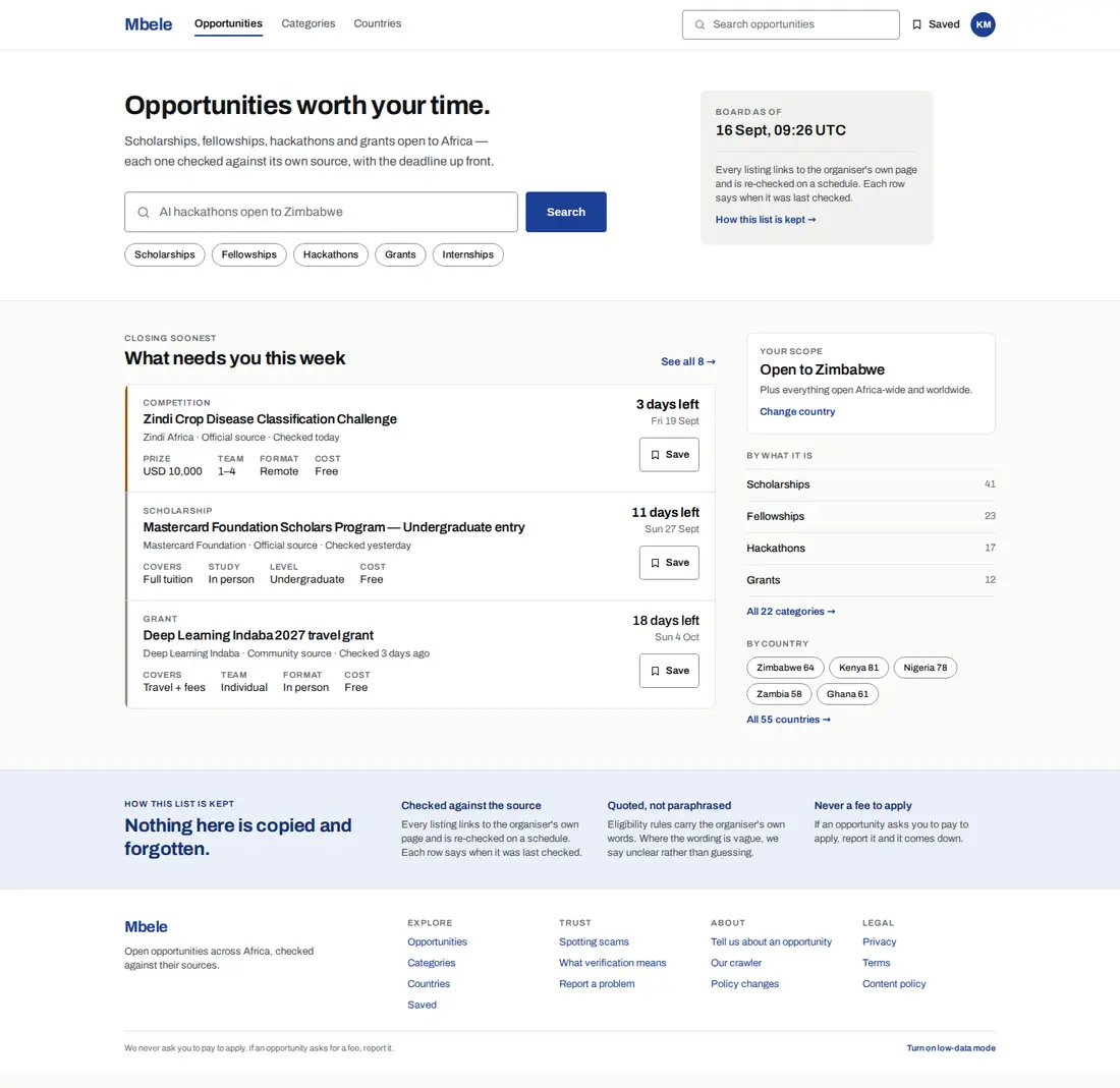 Mbele home page